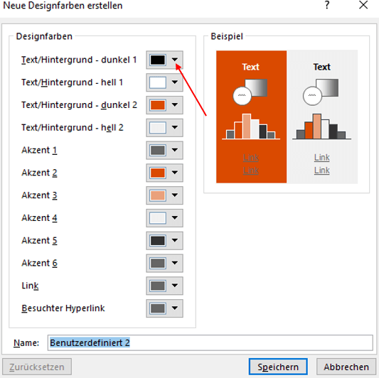 PowerPoint-Design: Maßgeschneiderte Farben in Präsentation neue Designfarbe