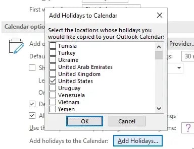 global Public holidays outlook calendar choose country