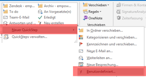 Quicksteps neu erstellen outlook