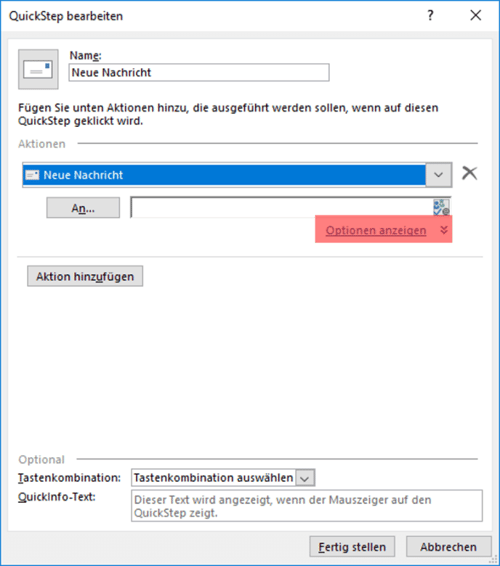 Quicksteps erstellen outlook optionen anzeigen