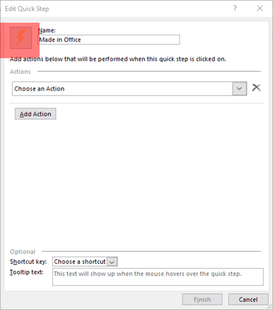 select symbol for added QuickStep in Outlook