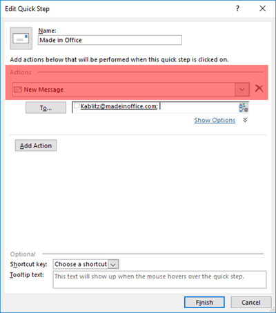 add QuickStep in Outlook edit
