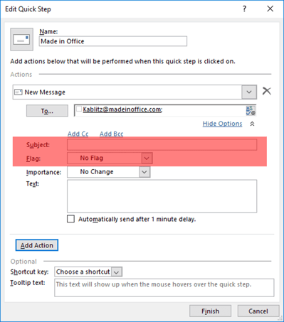 add QuickStep in Outlook select subject and tag