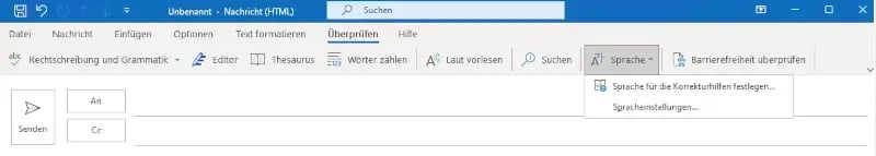 automatische Rechtschreibprüfung Outlook Sprache für Korrekturhilfe festlegen