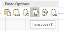 rotate excel charts switch rows and columns paste options transpose