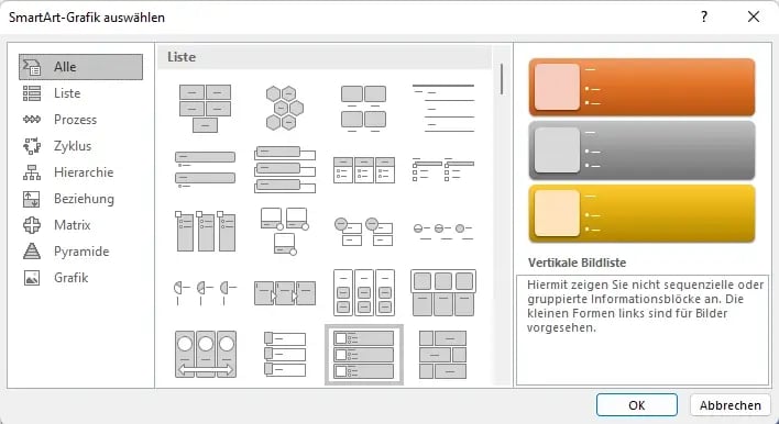 Bessere Präsentation PowerPoint SmartArt Auswahl
