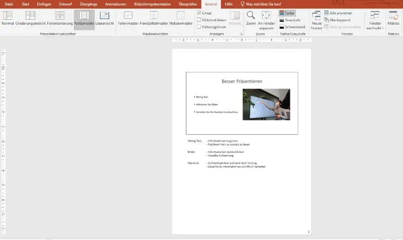 Bessere Präsentation PowerPoint Notizen hinzufügen für die Referentenansicht