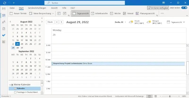 abgesagte Termine Outlook Kalender Besprechung öffnen