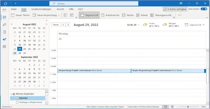 abgesagte Termine Outlook Kalender kopieren und einfügen