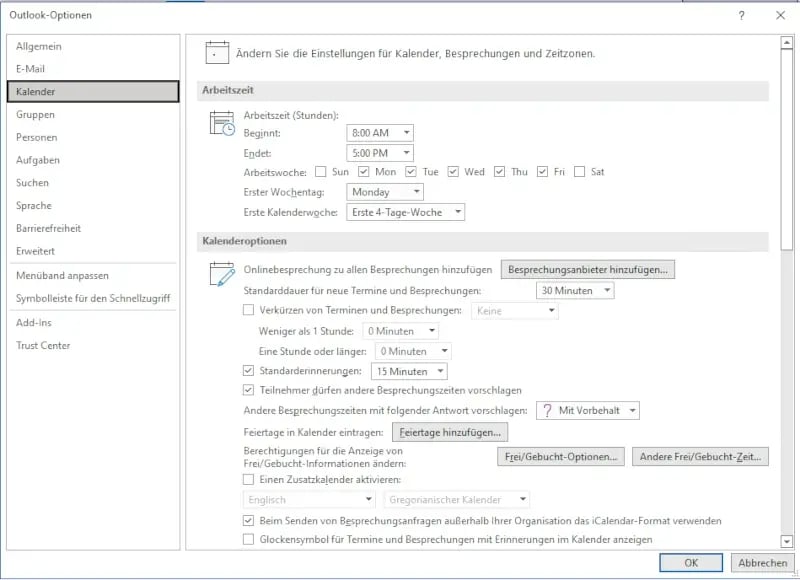 Zeitpuffer zwischen Terminen Outlook Kalenderoptionen