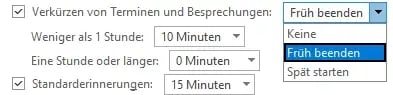 Zeitpuffer zwischen Terminen Outlook Kalender früh beenden oder spät starten