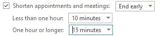 Outlook features time buffer meetings add minutes