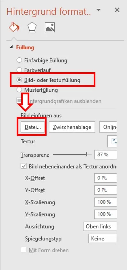 Wasserzeichen in Office PowerPoint Bild oder Texturfüllung