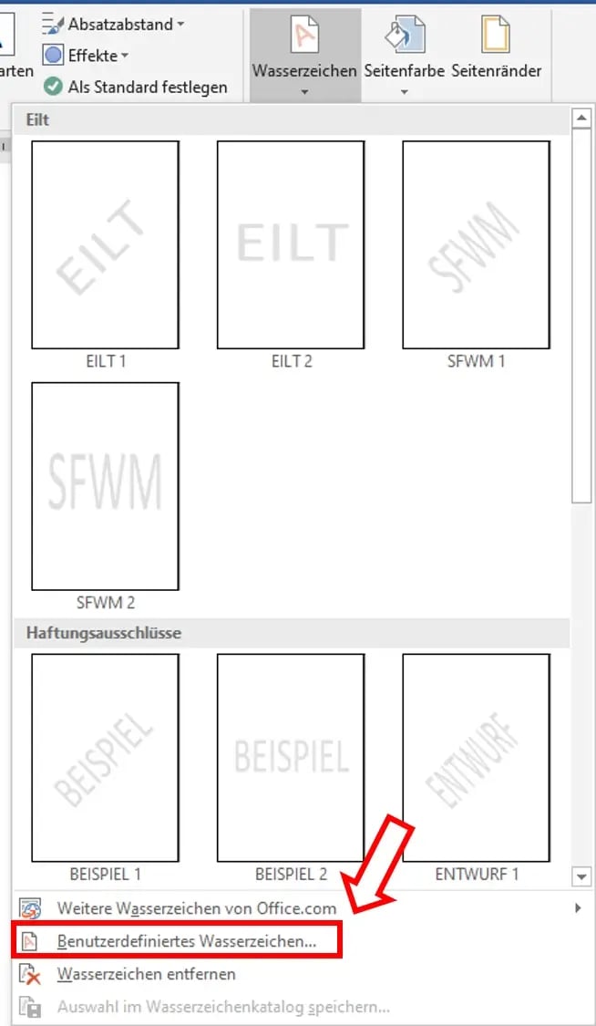 Wasserzeichen in Office Word Vorlagen