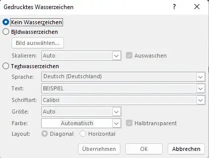 Wasserzeichen in Office Word benutzerdefiniert