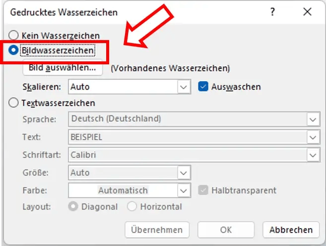 Wasserzeichen in Office Word Bildwasserzeichen