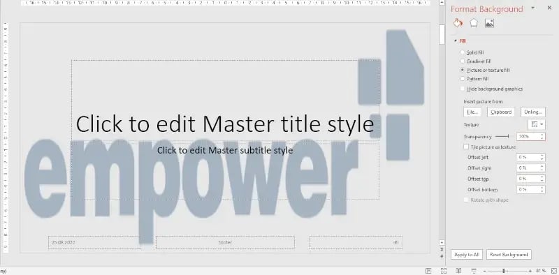 Watermark Microsoft Office PowerPoint adjust transparency