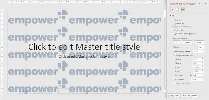 Watermark Microsoft Office PowerPoint arrange picture side by side as texture