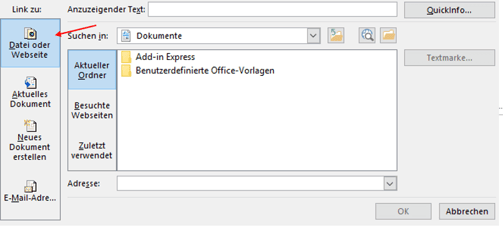 Webquelle in Excel verlinken Link zu Datei oder Website