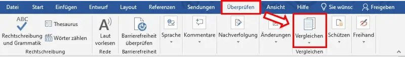 Word Dokumente vergleichen Überprüfen tab