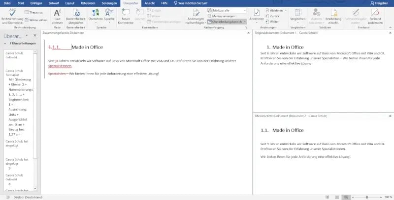 Word Dokumente vergleichen beide Quelldokumente anzeigen
