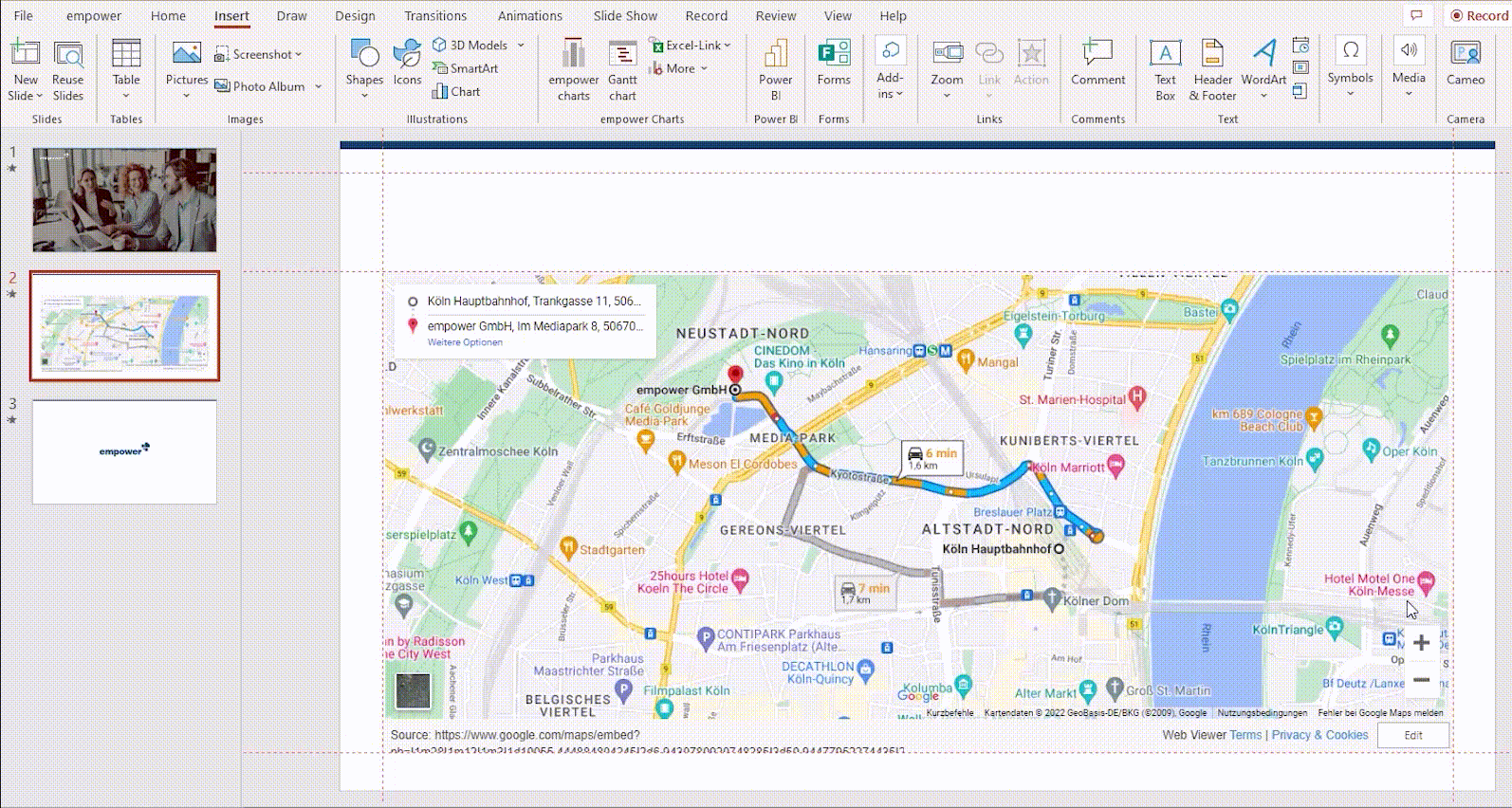 Interactiveness of Google map in PowerPoint demonstration