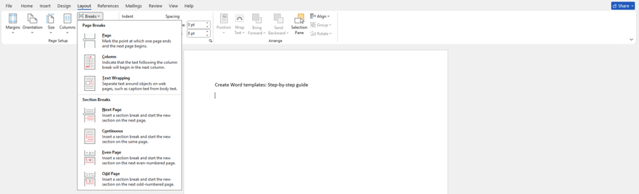 Breaks in Word