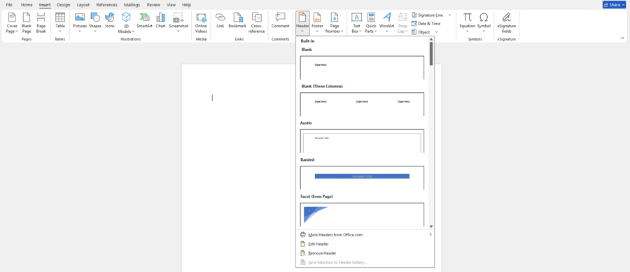 Header in Word