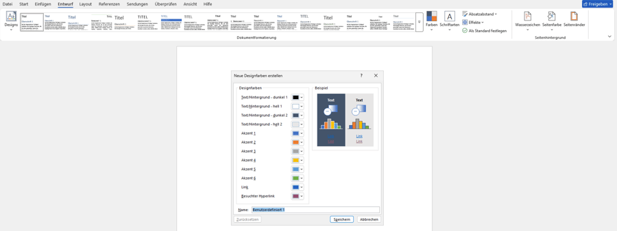 Designfarbe in Word