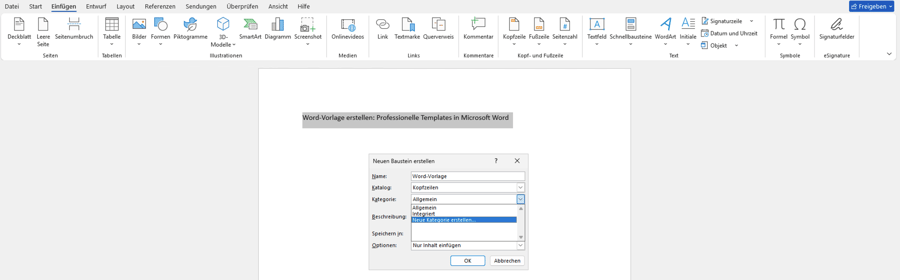 Schnellbaustein in Word