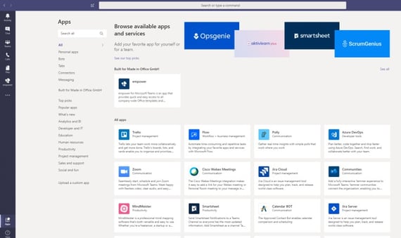 app store en Microsoft Teams business apps