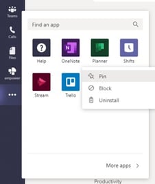 pin teams en Microsoft Teams business apps