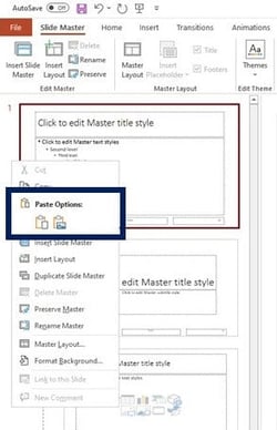 paste apply PowerPoint slide master 