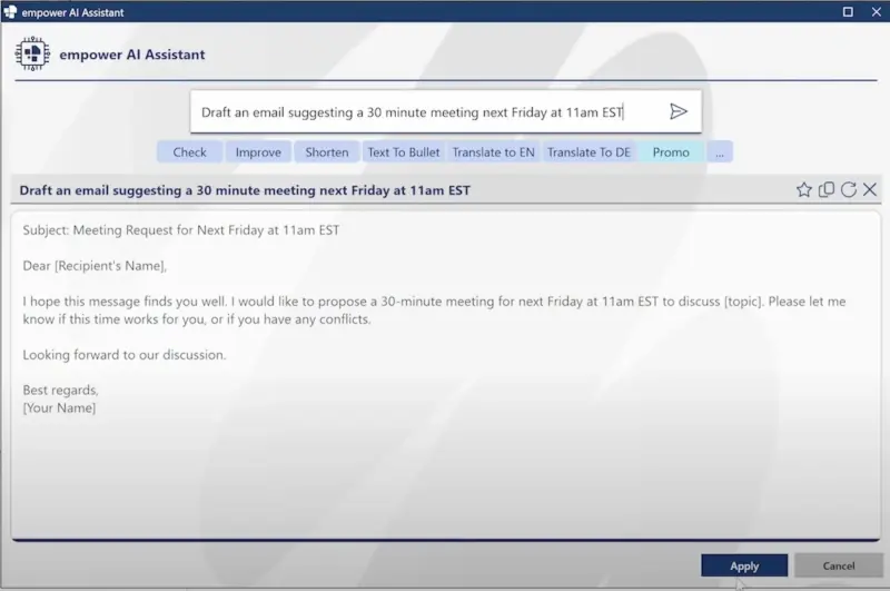 empower® AI Assistant erstellt eine E-Mail empower® AI Assistant erstellt eine E-Mail