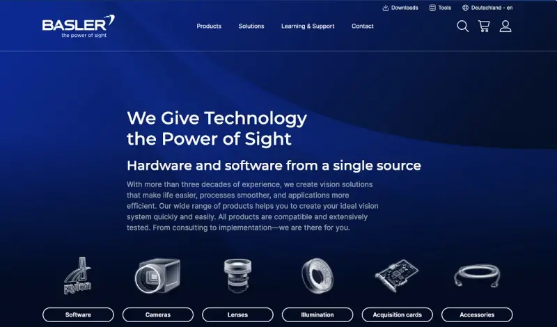 Screenshot website Basler AG Screenshot website Basler AG