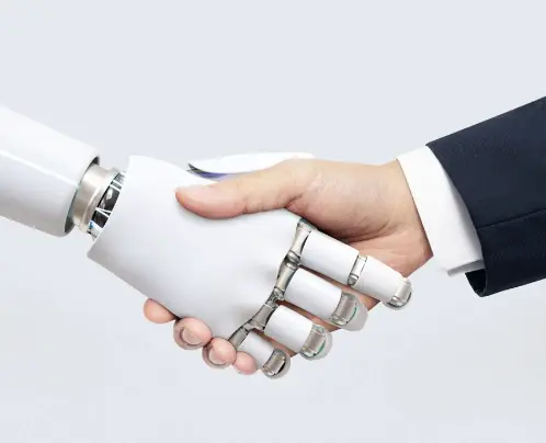 Roboter reicht Mensch die Hand Roboter reicht Mensch die Hand