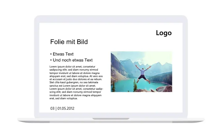 Laptop mit Text und dem Bild einer springenden Person Laptop mit Text und dem Bild einer springenden Person