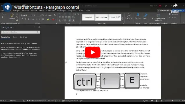 Word shortcuts - Paragraph control