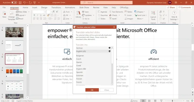 translating powerpoint presentations with DeepL ppt integration