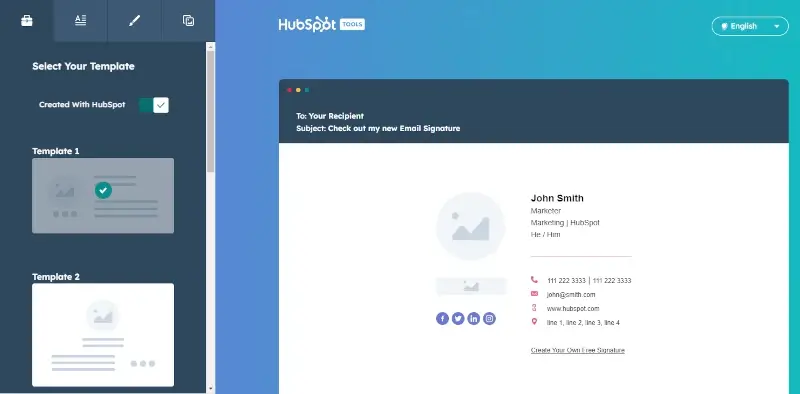 interface HubSpot Email Signature Template Generator