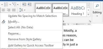 right click style modify word