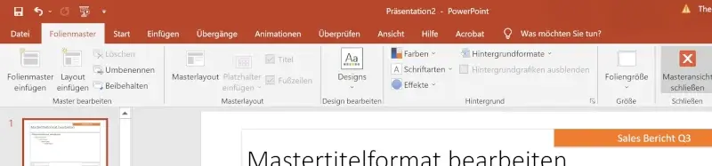 Fußzeile in Folienmaster PowerPoint  bearbeiten auf gesamte Präsentation anwenden