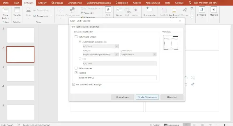 Fußzeile wird nicht angezeigt in Folienmaster PowerPoint  bearbeiten