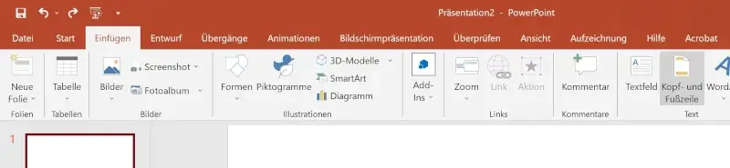 Fußzeilen in PowerPoint einfügen und bearbeiten Einfügen, Text, Kopf- & Fußzeile