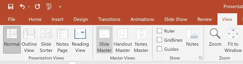 insert and edit or change a footer in powerpoint open slide master