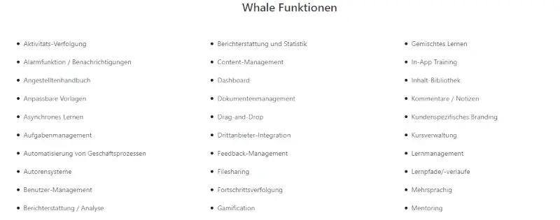 Whale Funktionen Wissensdatenbank-Softwares