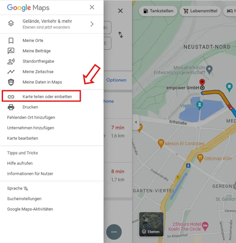 Einstellungen in Google Maps für interaktive PowerPoint Karte