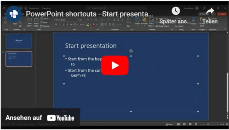 PowerPoint Shortcuts start screen presentation